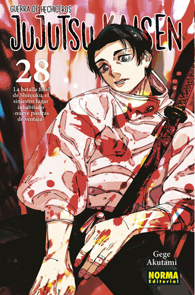 Portada de Jujutsu Kaisen 28 de Gege Akutami, edición en castellano de Norma Editorial