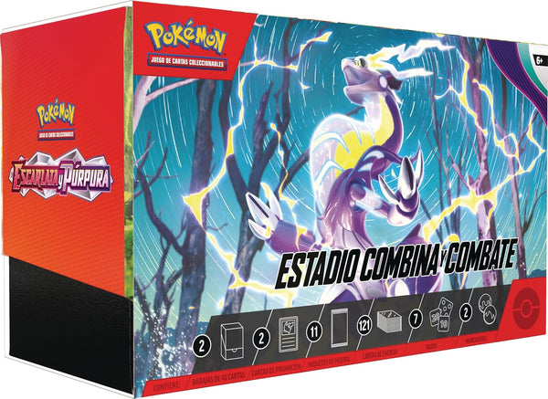 Estadio Combina y Combate Escarlata y Púrpura, edición española con Miraidon